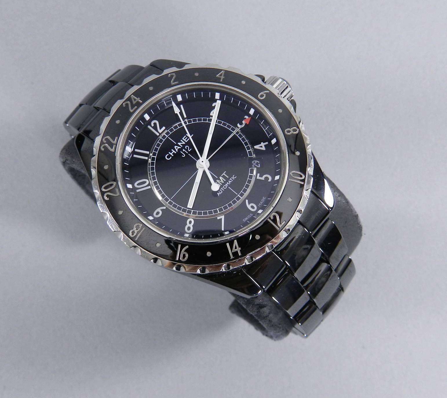 Women's or Men's Chanel Stainless Steel Ceramic J12 GMT Automatic Wristwatch Ref H2012