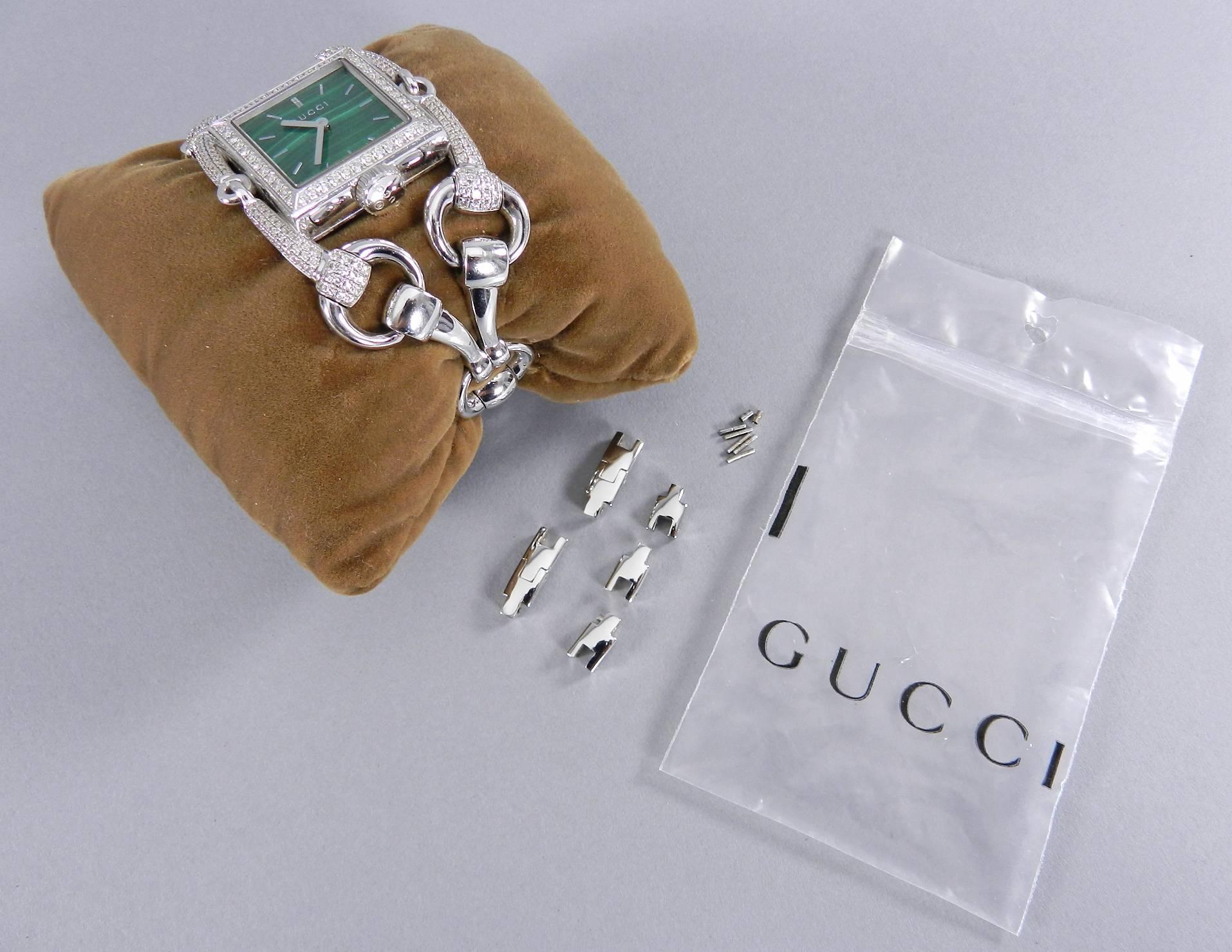 Gucci Ladies White Gold Diamond Malachite Signoria Wristwatch Ref YA116306 2