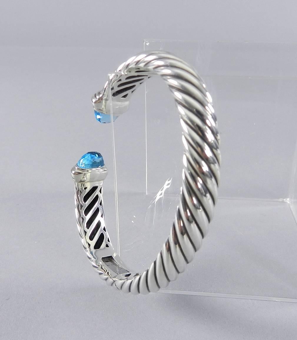 David Yurman Waverly Blue Topaz Sterling Silver Cuff Bracelet In Excellent Condition In Toronto, Ontario