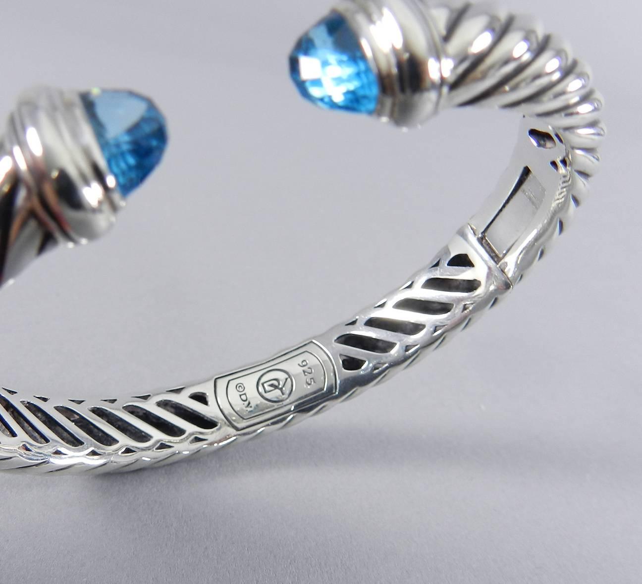 Women's or Men's David Yurman Waverly Blue Topaz Sterling Silver Cuff Bracelet