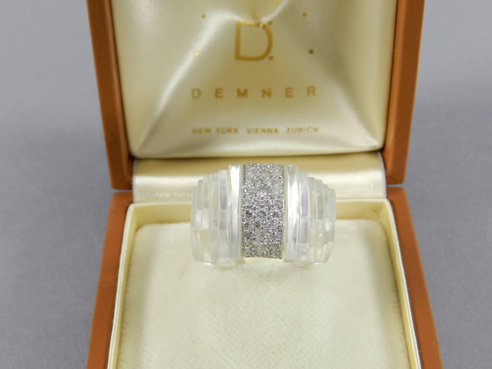 Art Deco Demner Clear Rock Crystal Diamond Gold Ring