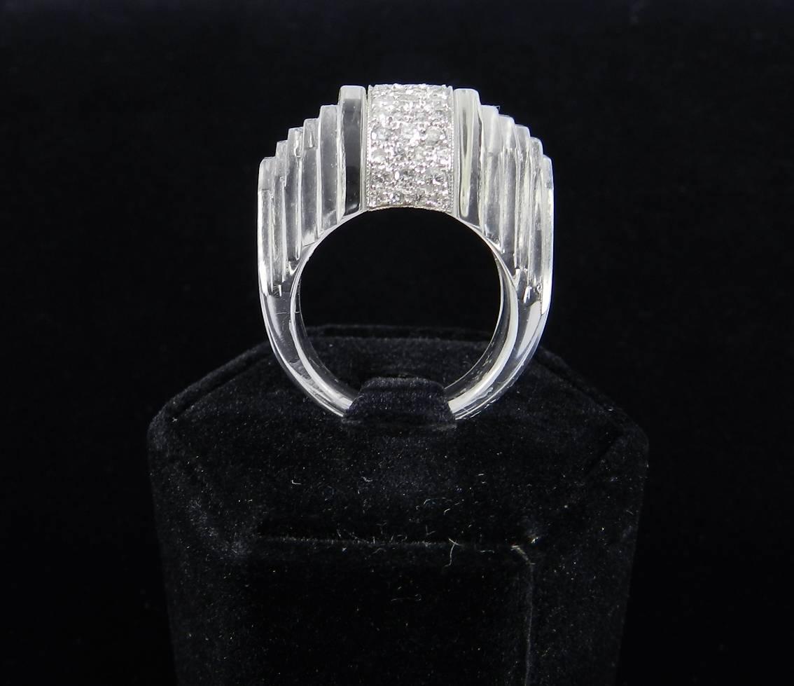 Demner Clear Rock Crystal Diamond Gold Ring In Excellent Condition In Toronto, Ontario