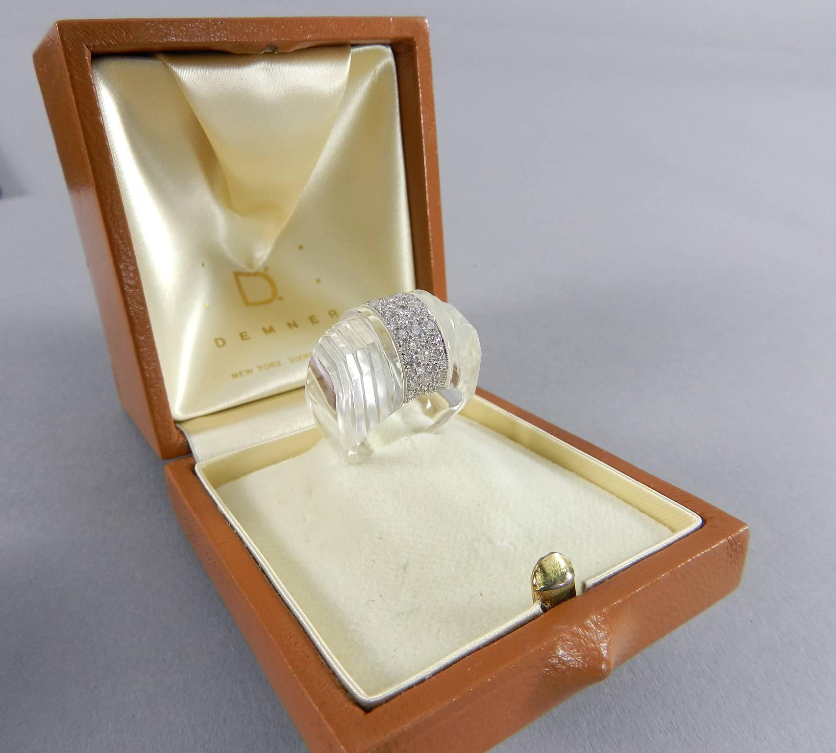 Demner Clear Rock Crystal Diamond Gold Ring 1