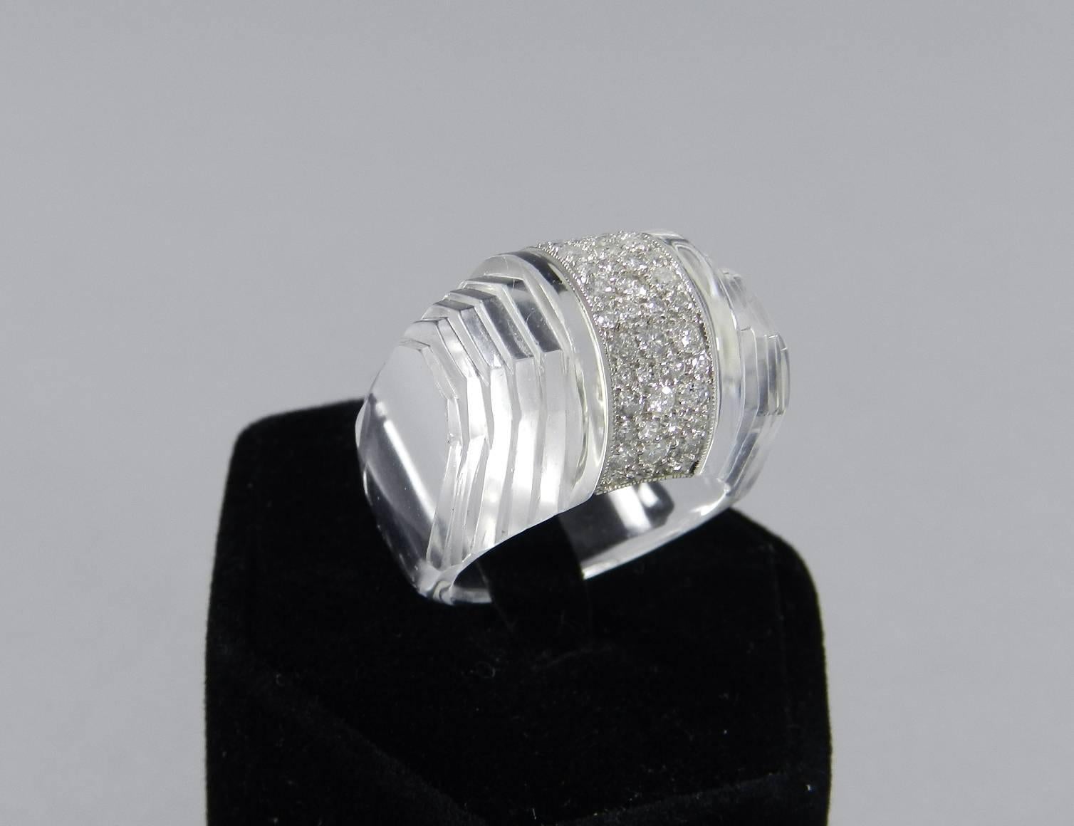 Demner Clear Rock Crystal Diamond Gold Ring 3