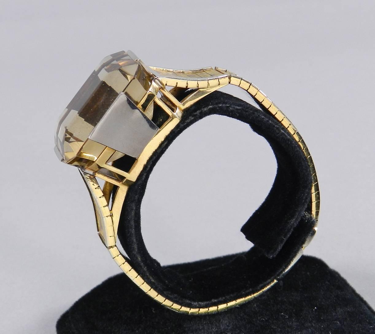 Women's Retro Style Eszeha Smoky Citrine Gold Bracelet and Ring Set For Sale