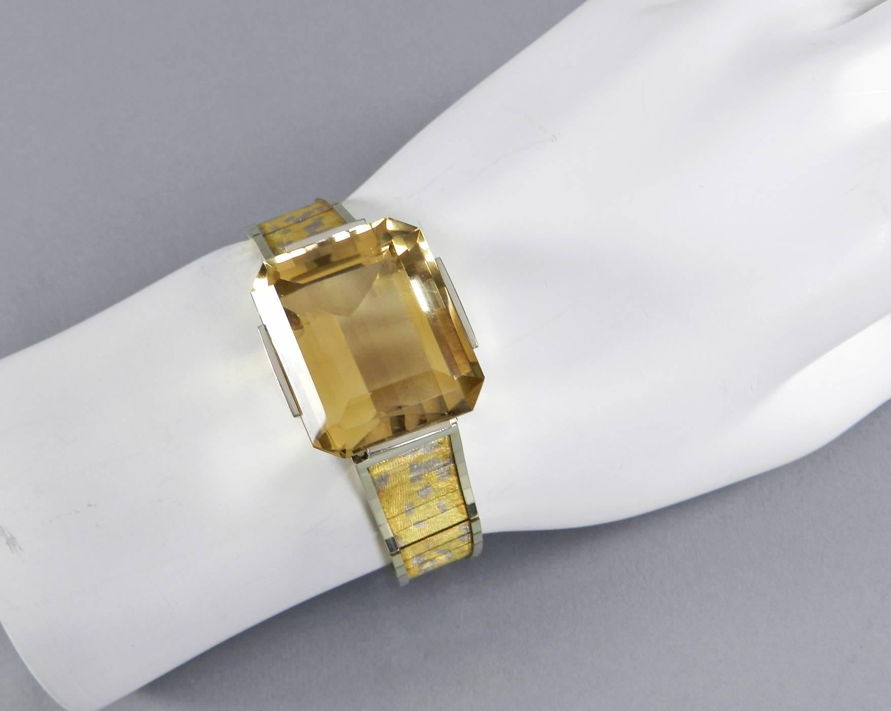 Retro Style Eszeha Smoky Citrine Gold Bracelet and Ring Set For Sale 1
