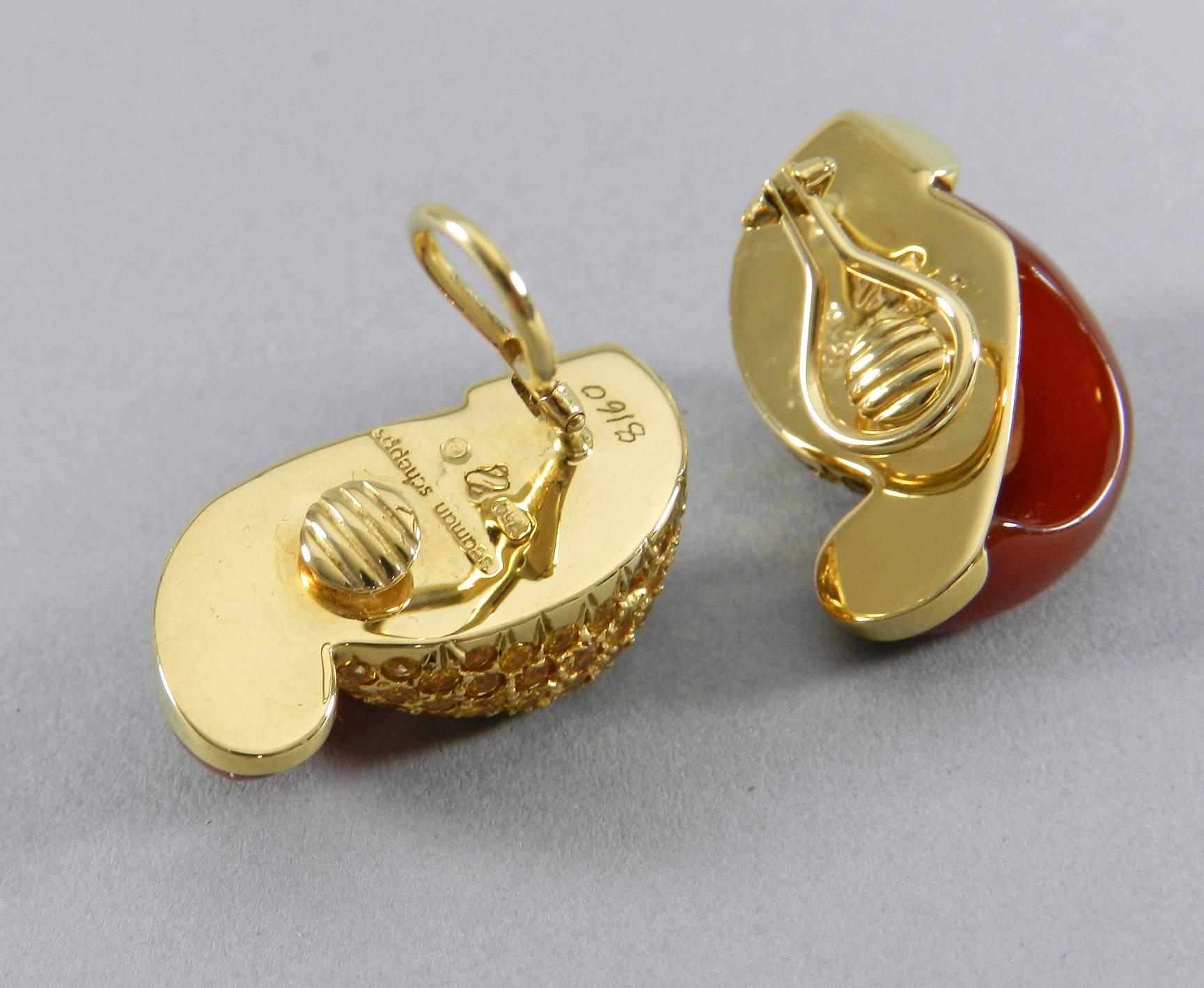 Seaman Schepps Carnelian Yellow Sapphire Gold Half Link Earrings For Sale 1
