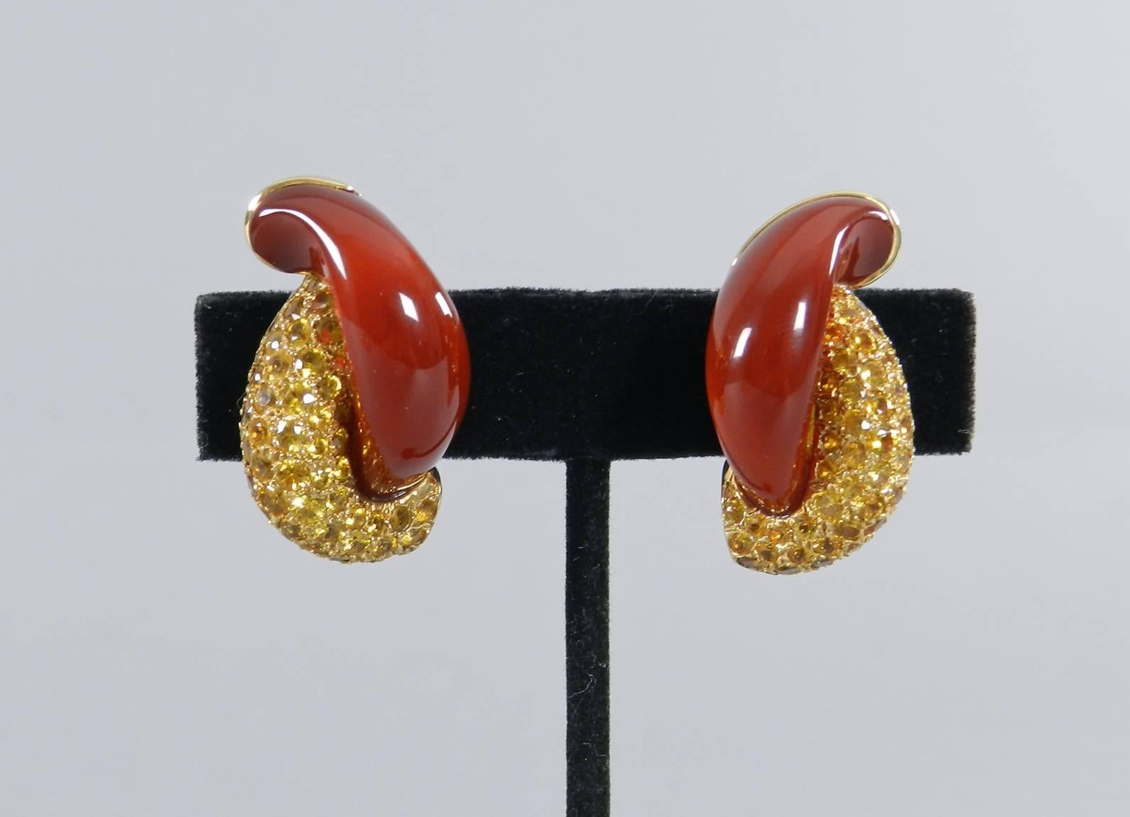 Seaman Schepps Carnelian Yellow Sapphire Gold Half Link Earrings For Sale 2