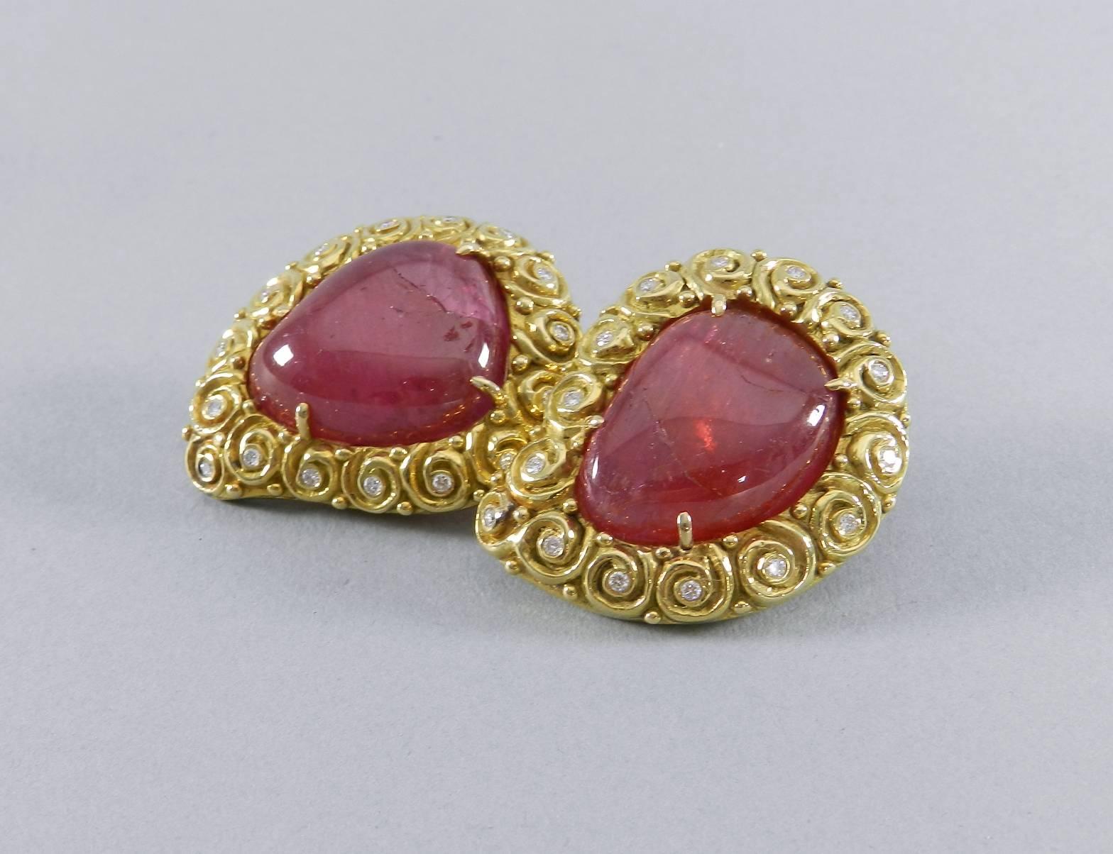 Women's Verdura Ruby Diamond Gold Clip Earrings