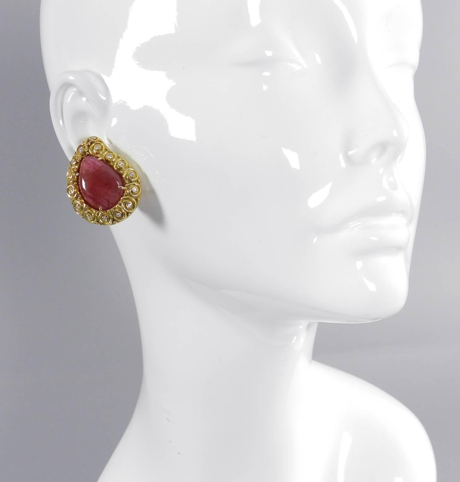 Verdura Ruby Diamond Gold Clip Earrings 1