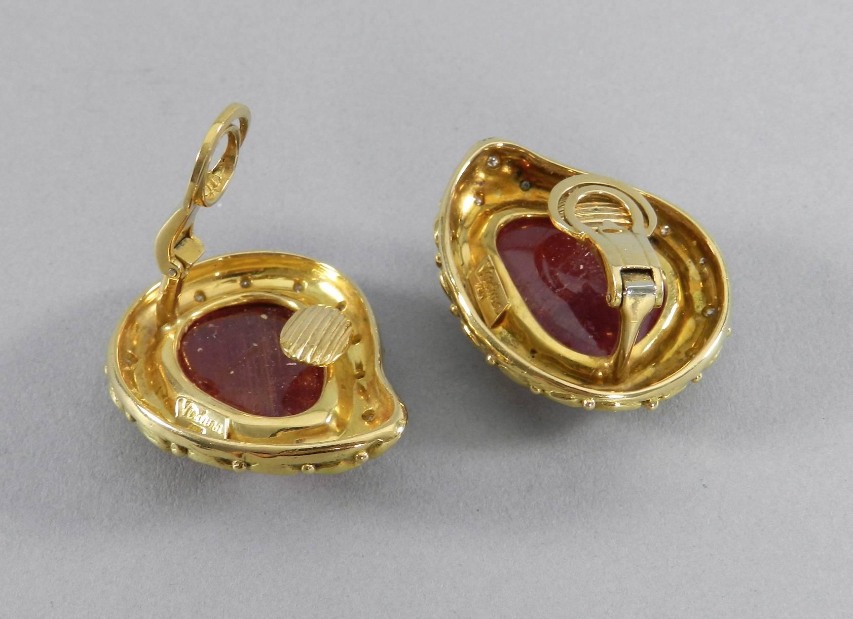 Verdura Ruby Diamond Gold Clip Earrings 2