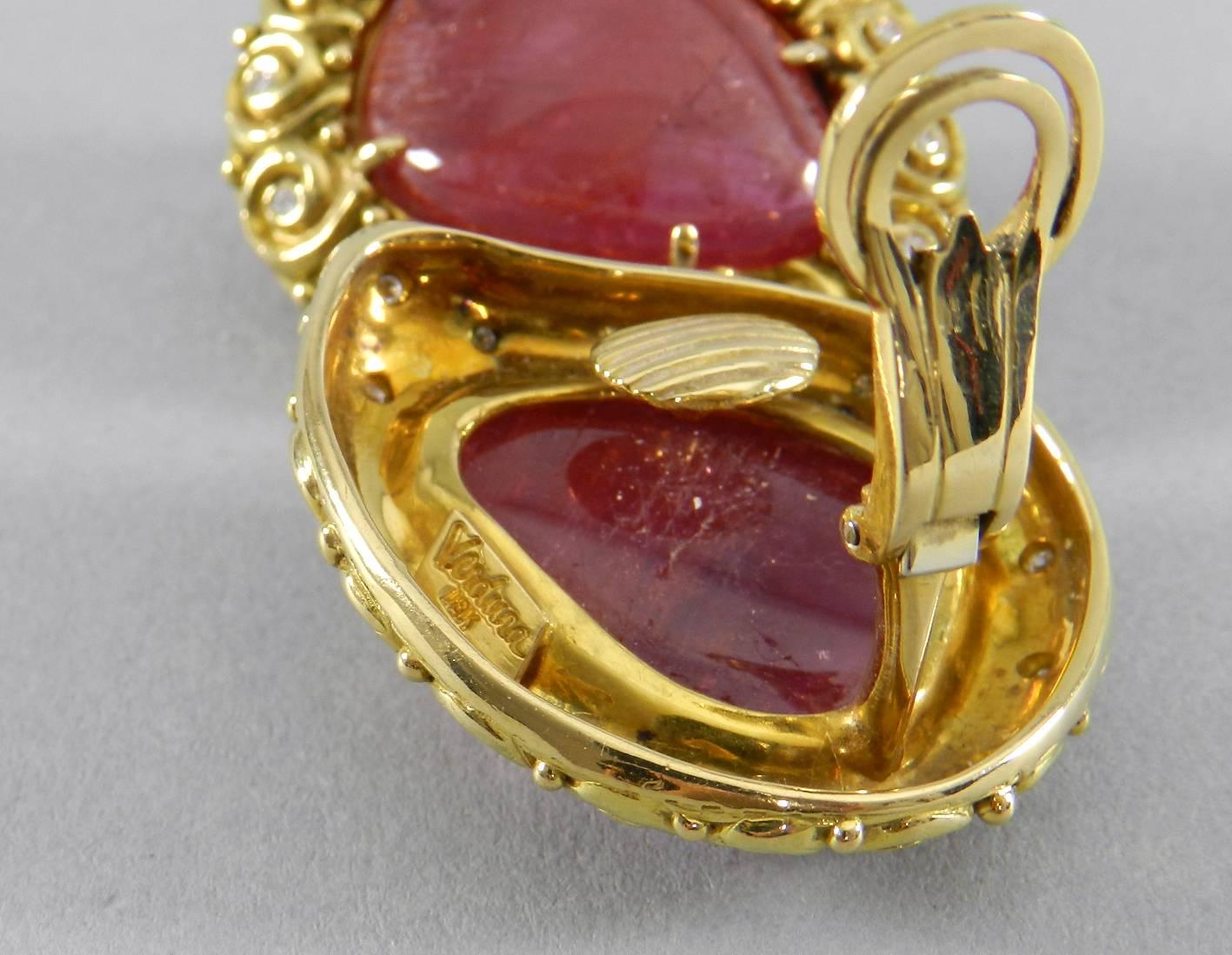 Verdura Ruby Diamond Gold Clip Earrings 3