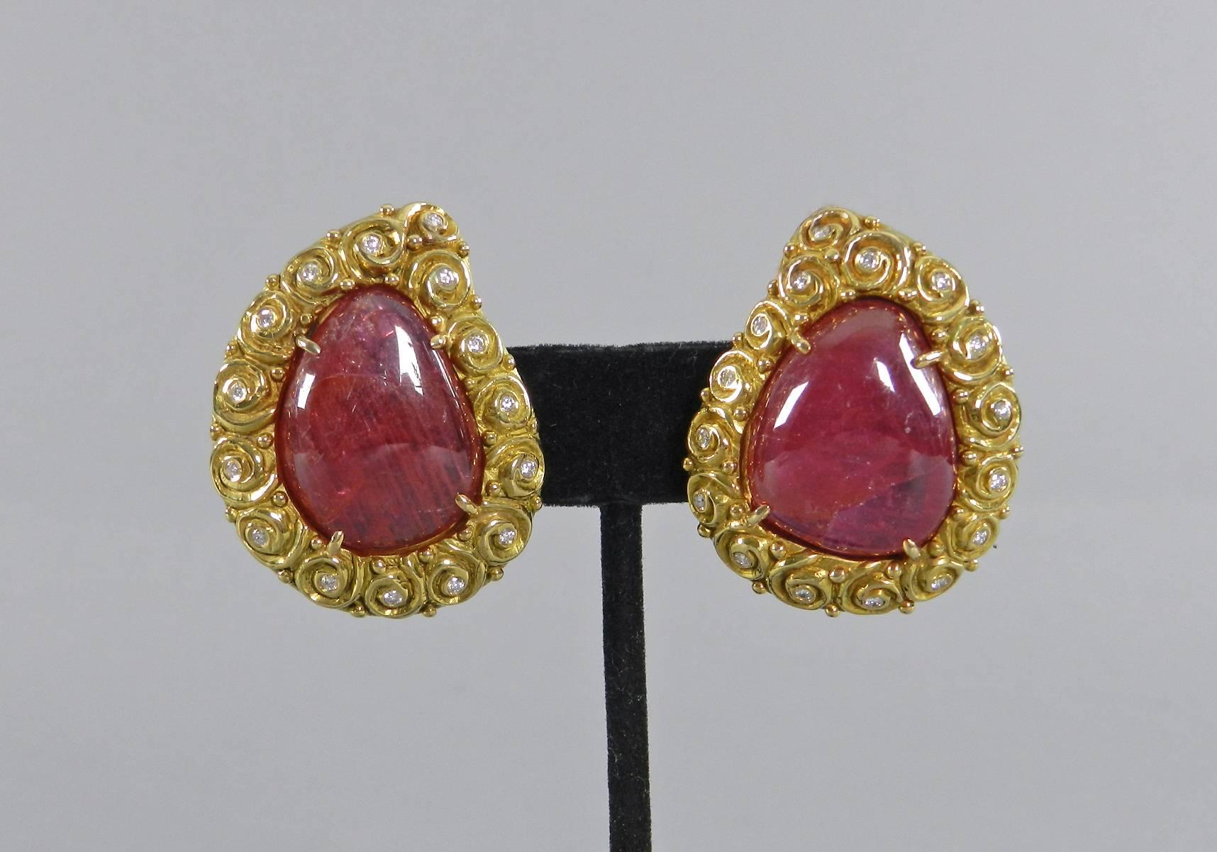 Verdura Ruby Diamond Gold Clip Earrings 4