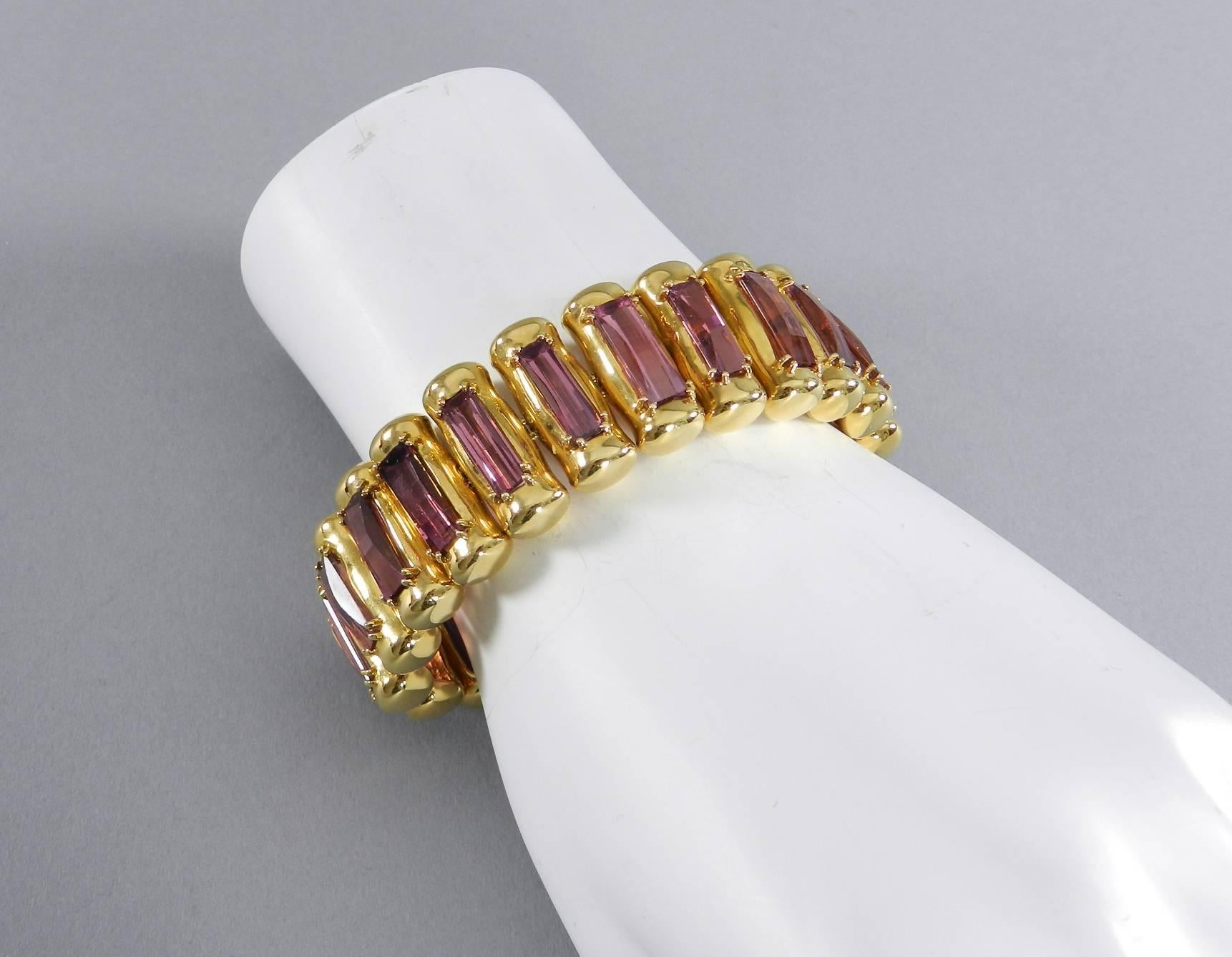 Tony Duquette Amethyst Gold Link Bracelet In Excellent Condition In Toronto, Ontario