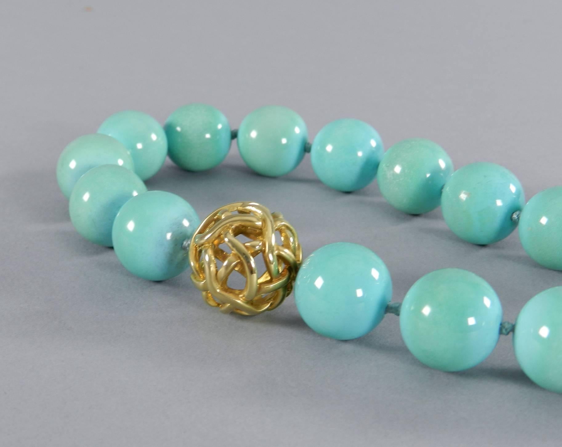 Women's Angela Cummings Turquoise Bead Necklace with Gold Clasp