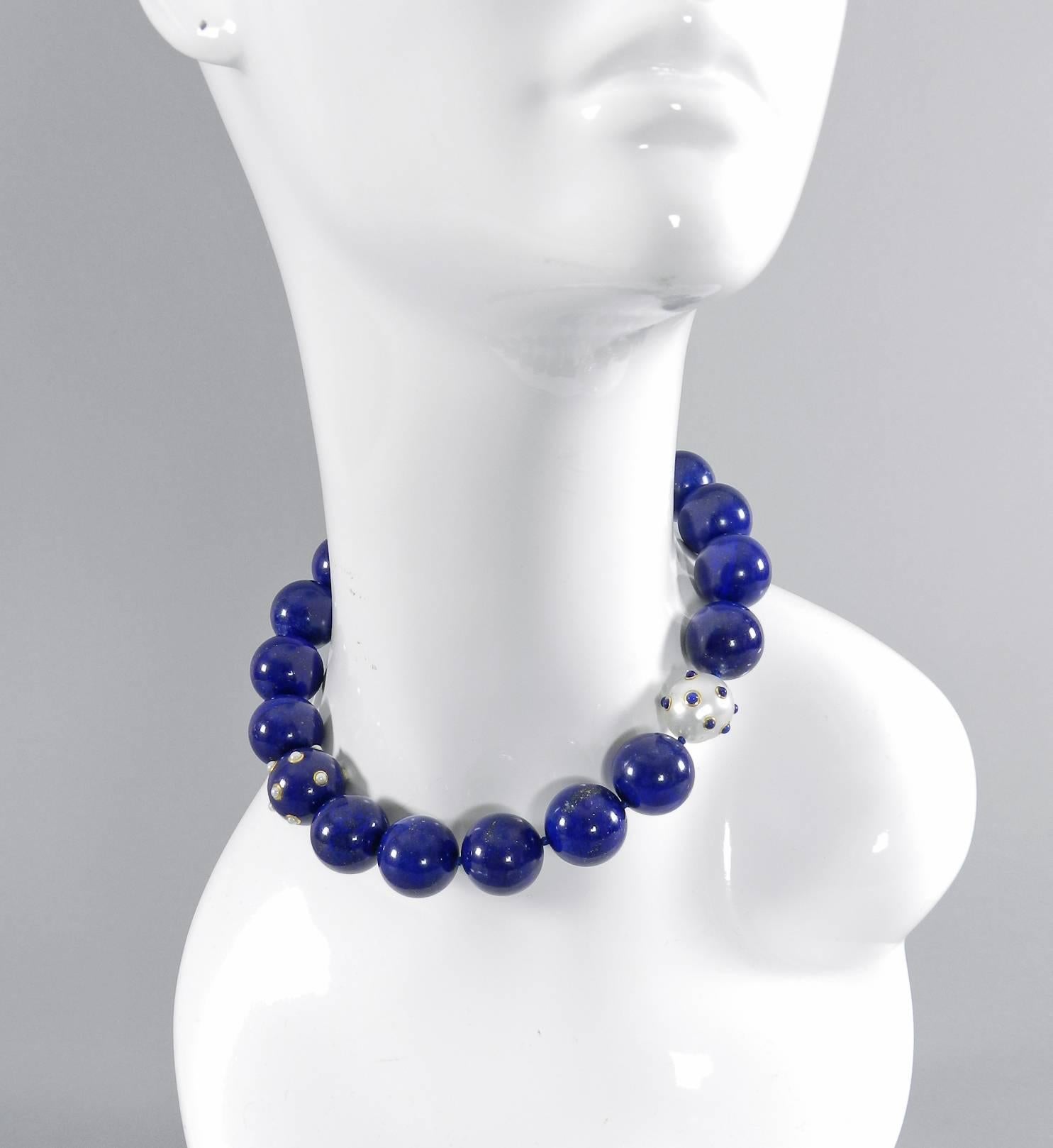 Women's Angela Cummings Lapis Lazuli Pearl Gold Beaded Necklace with Verdura Beads