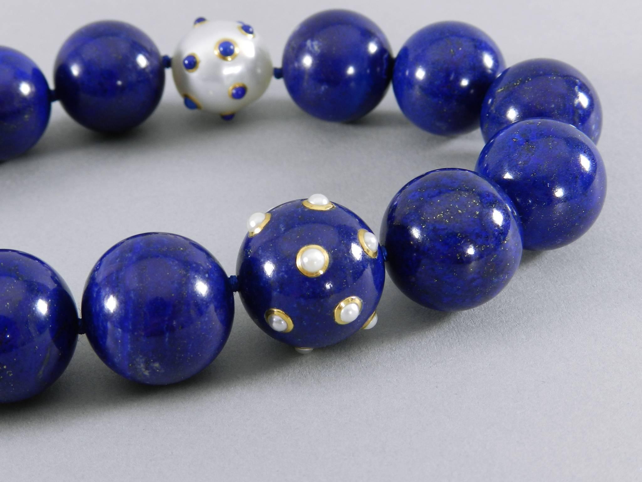 Angela Cummings Lapis Lazuli Pearl Gold Beaded Necklace with Verdura Beads 1