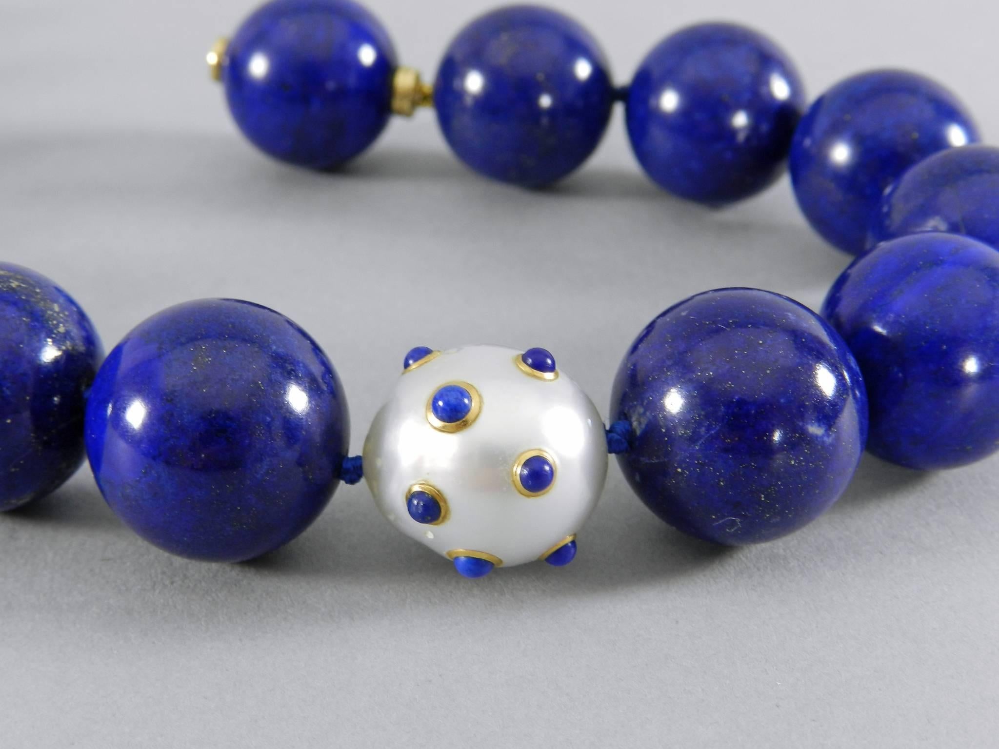 Angela Cummings Lapis Lazuli Pearl Gold Beaded Necklace with Verdura Beads 2