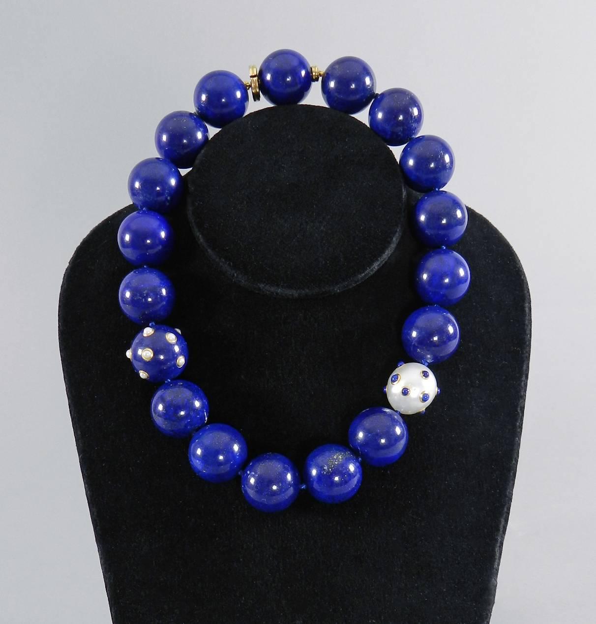 Angela Cummings Lapis Lazuli Pearl Gold Beaded Necklace with Verdura Beads 4