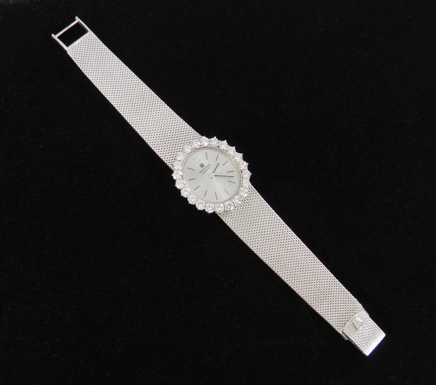 Universal Geneve Ladies White Gold Diamond Wristwatch For Sale at 1stdibs