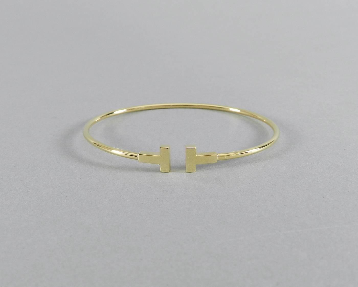 Women's or Men's Tiffany & Co. Narrow Gold T Wire Bracelet 