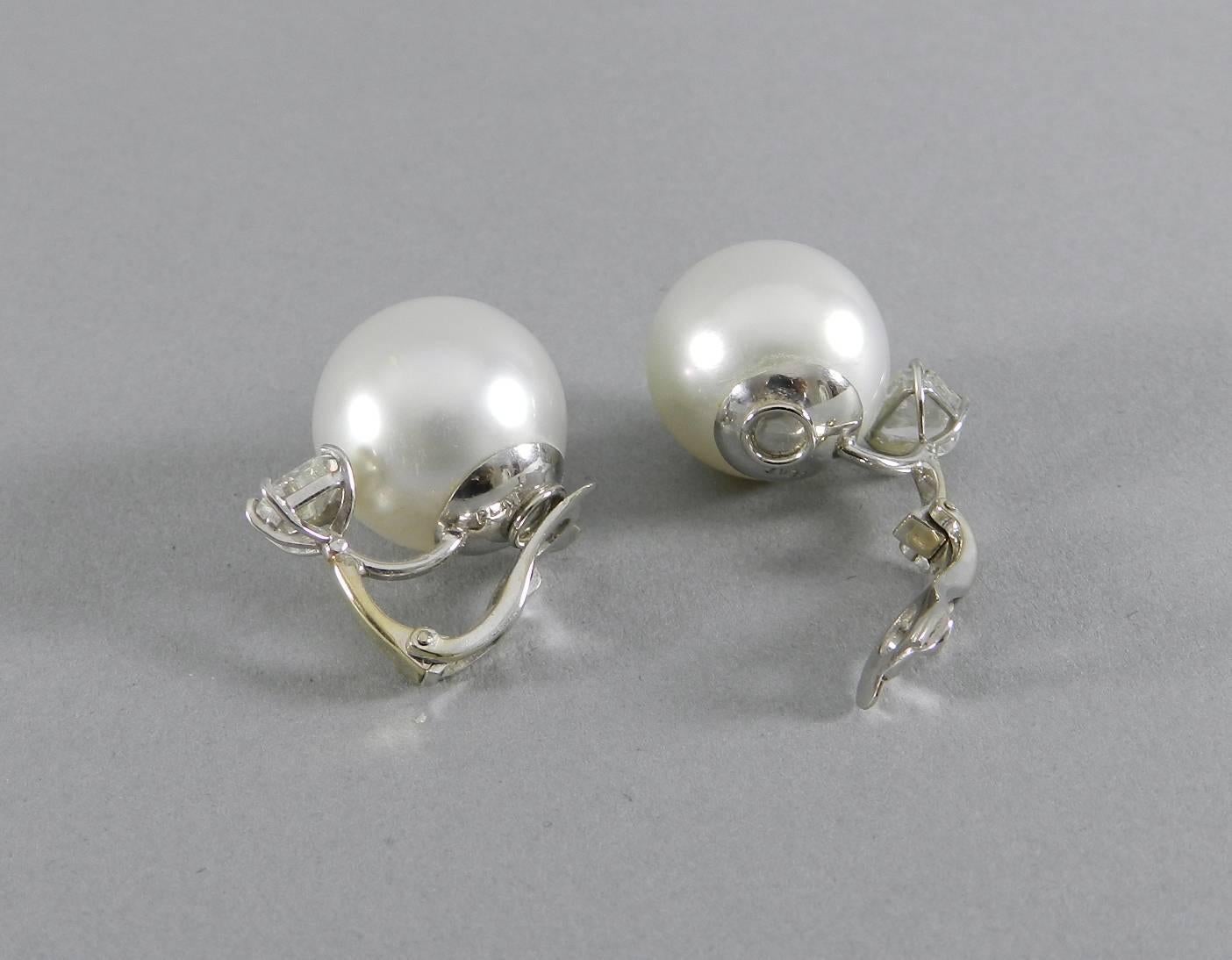 Women's Giovane White South Sea Pearl Diamond Platinum Earrings