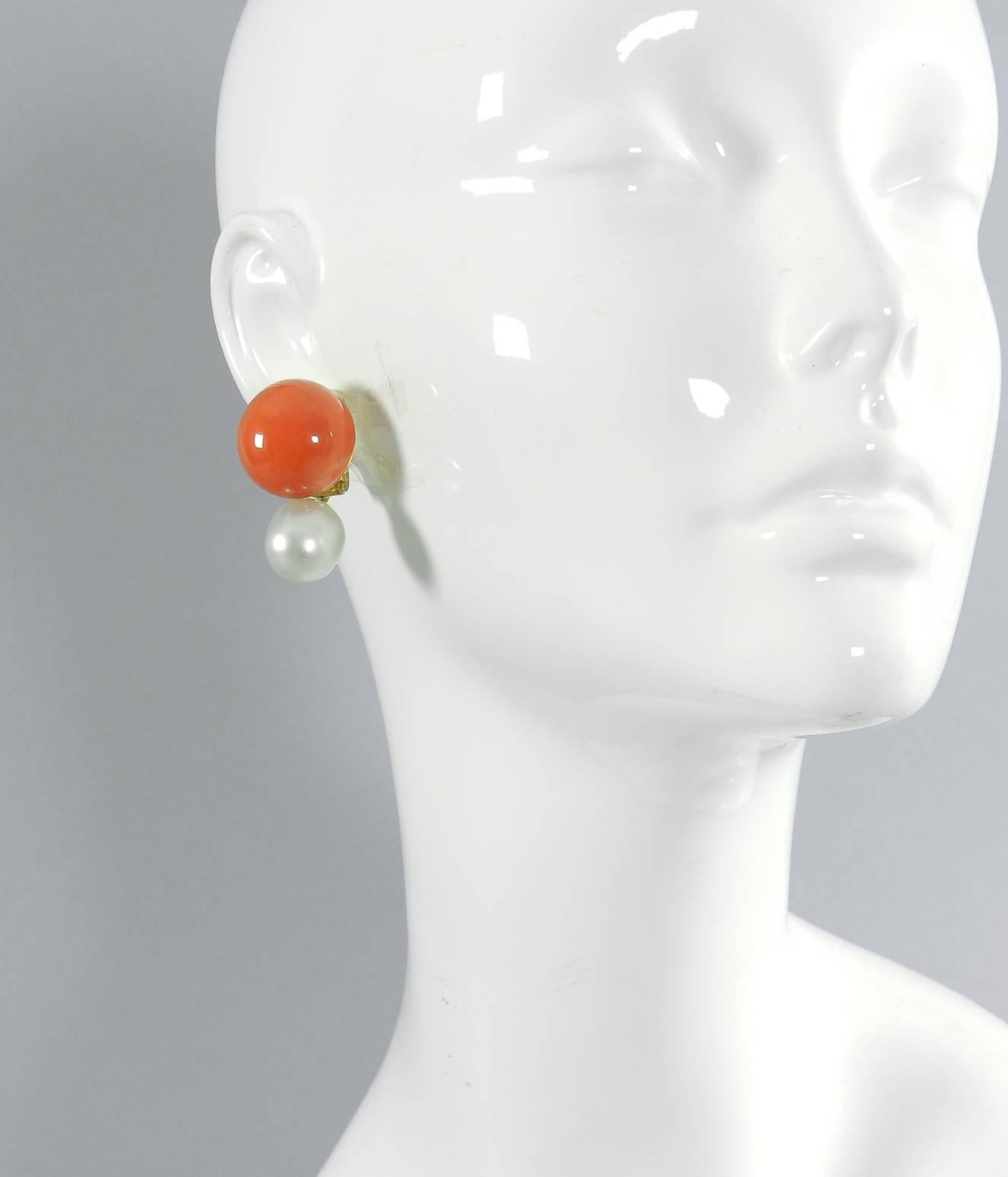 Coral Baroque South Sea Pearl Gold Earrings In Excellent Condition In Toronto, Ontario