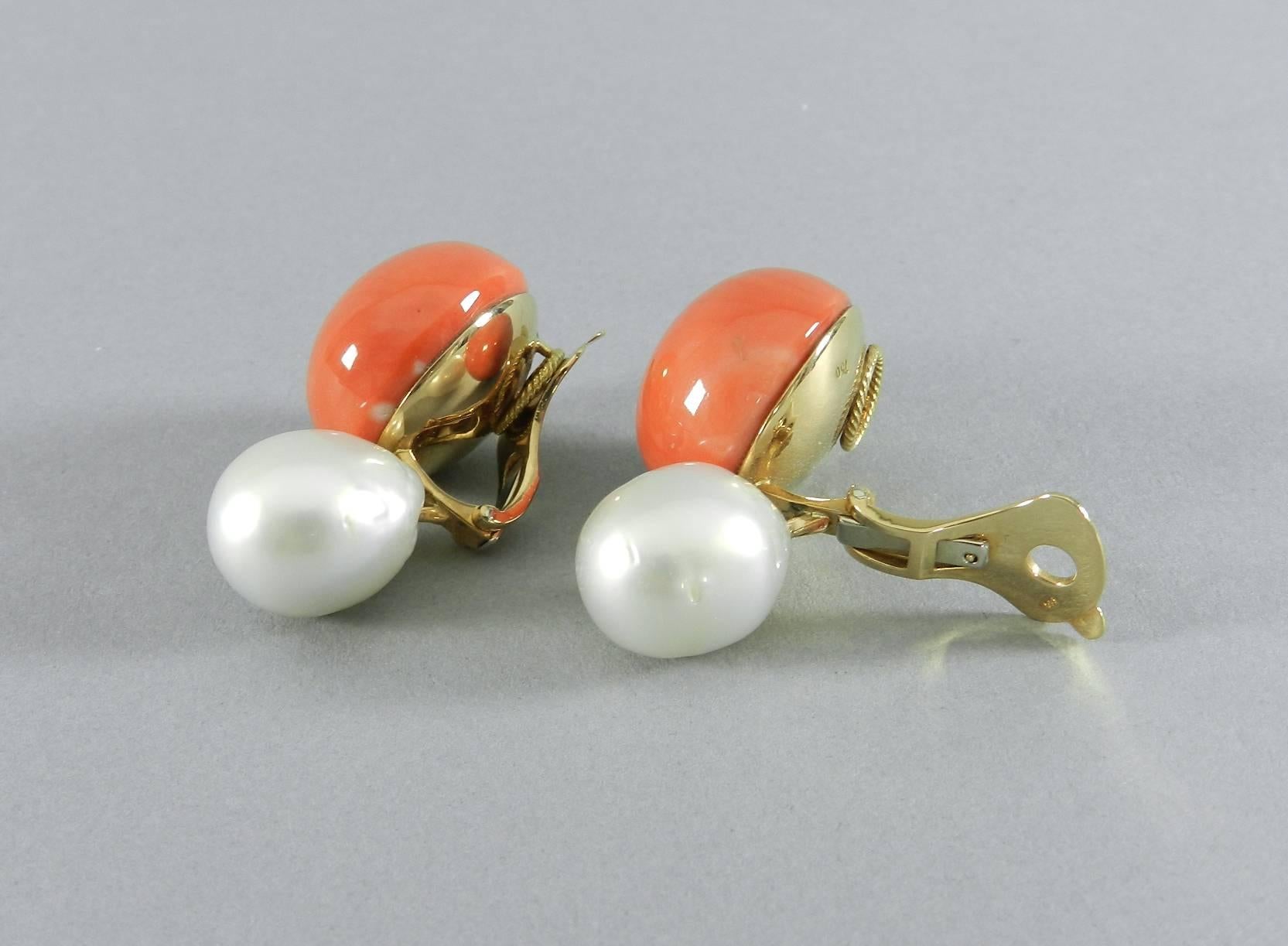 Women's Coral Baroque South Sea Pearl Gold Earrings