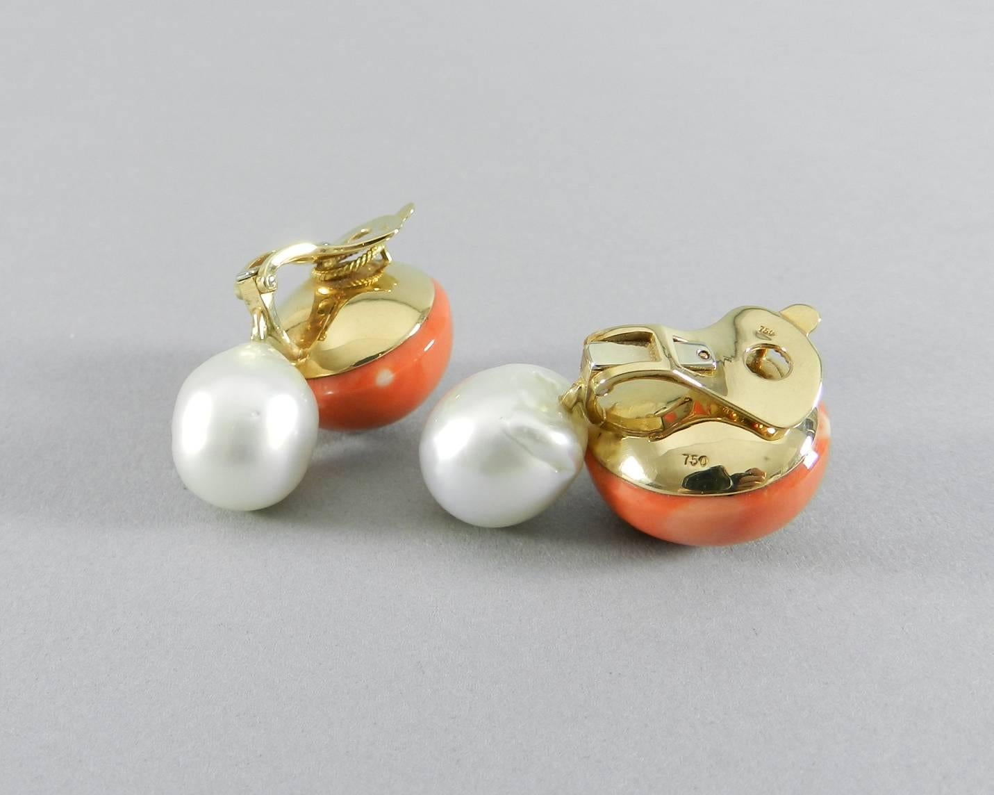 Coral Baroque South Sea Pearl Gold Earrings 1
