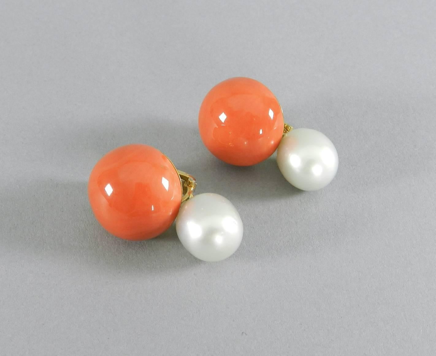 Coral Baroque South Sea Pearl Gold Earrings 2