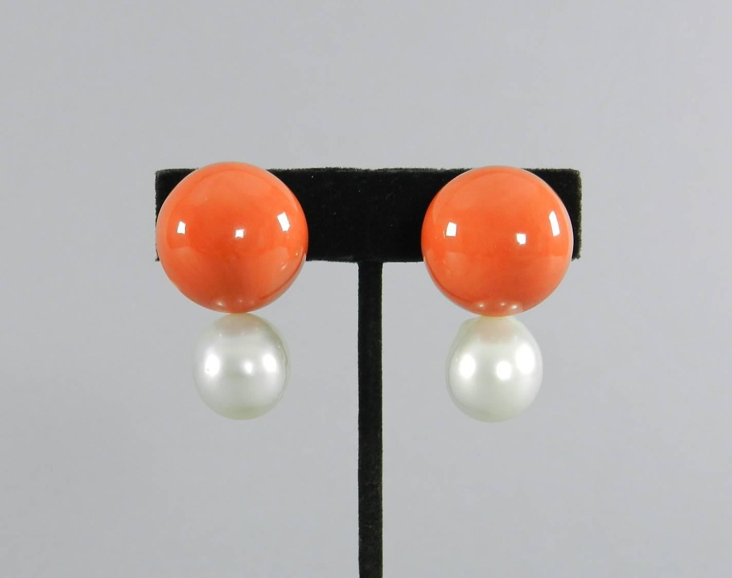 Coral Baroque South Sea Pearl Gold Earrings 3