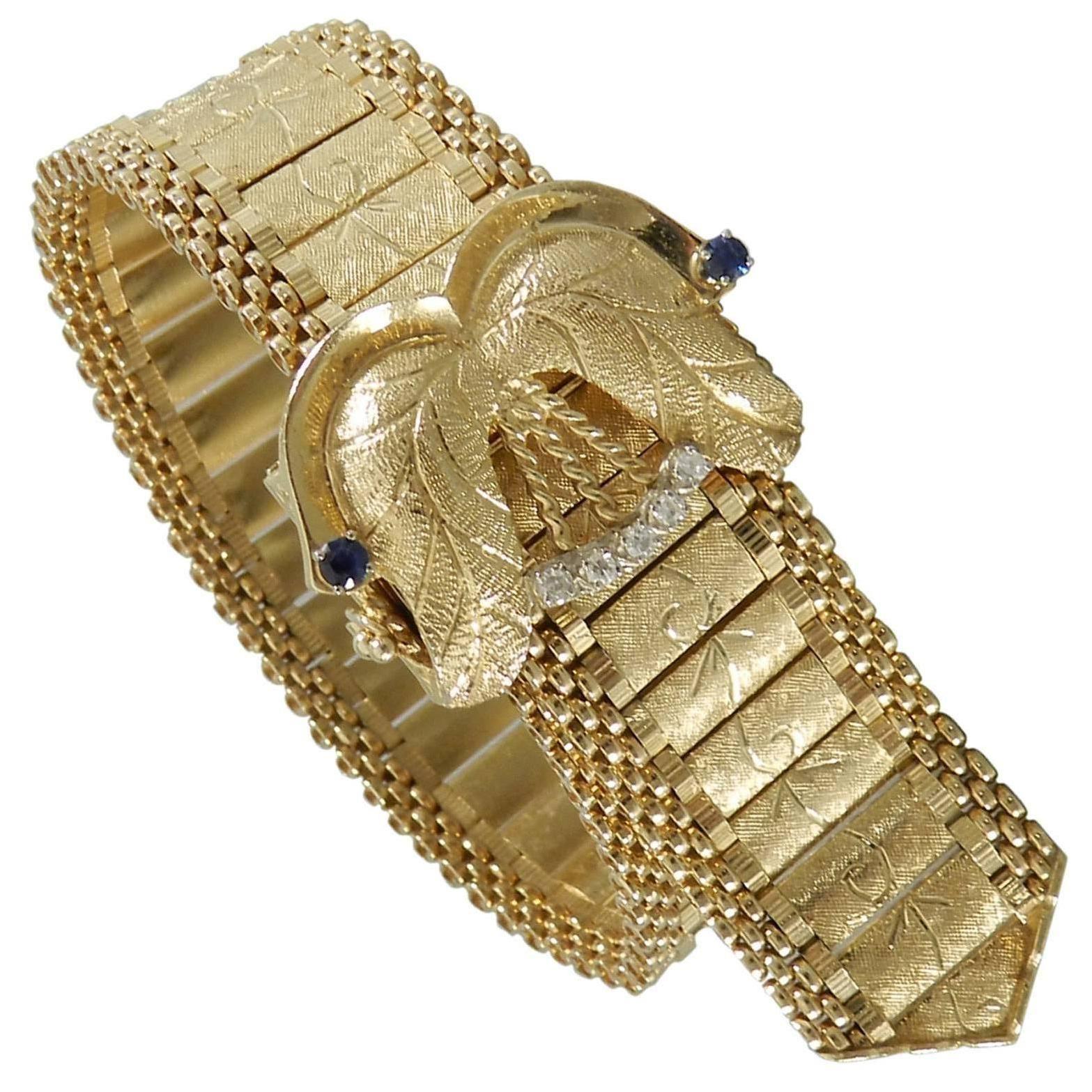 Sapphire Diamond Gold Clasped Bracelet For Sale