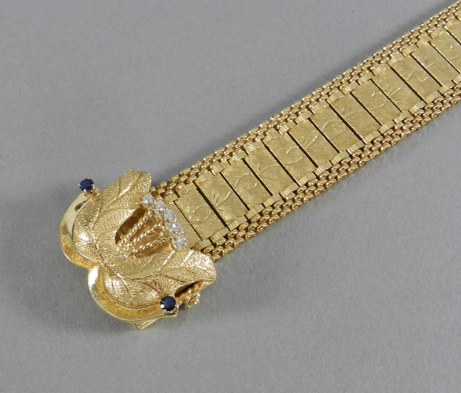 Sapphire Diamond Gold Clasped Bracelet For Sale 1