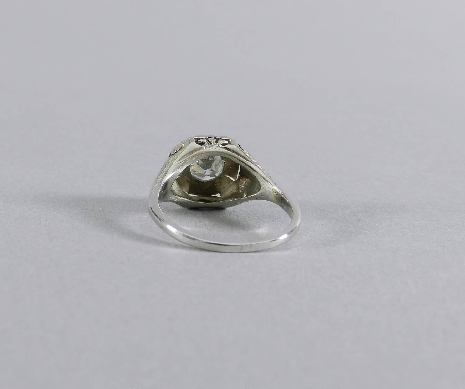 Art Deco 1920s White Gold European Cut Diamond Engagement Ring 1