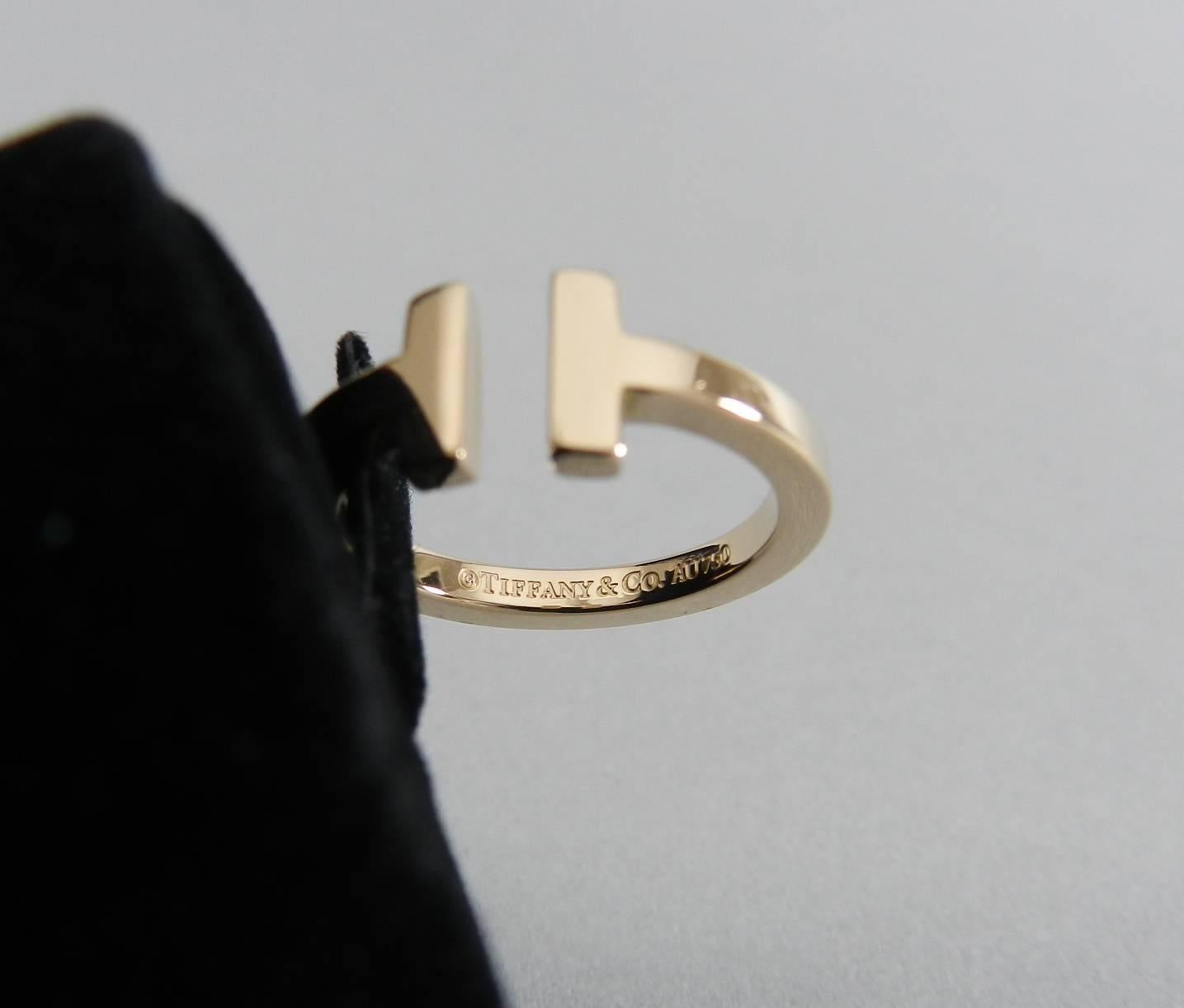 Tiffany and Co Rose Gold T Square Ring - size 7.5 In Excellent Condition In Toronto, Ontario