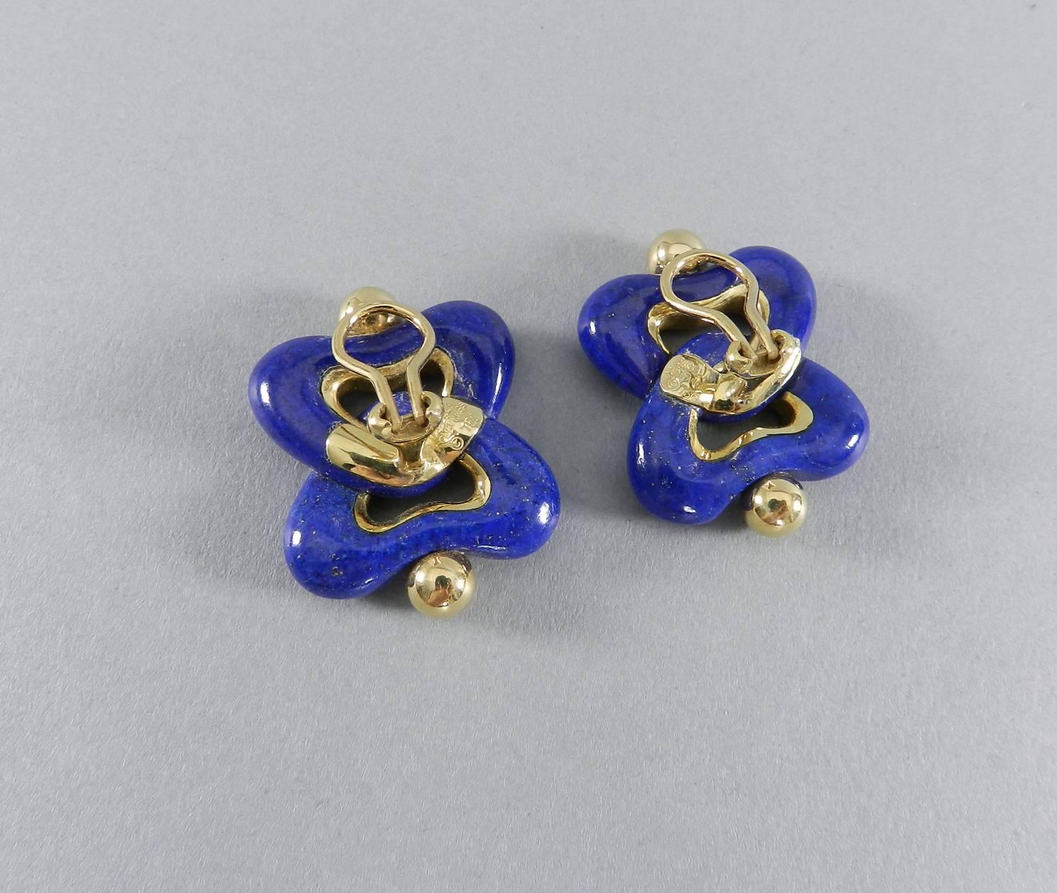 Angela Cummings Lapis Lazuli Gold Clip Earrings In Excellent Condition In Toronto, Ontario