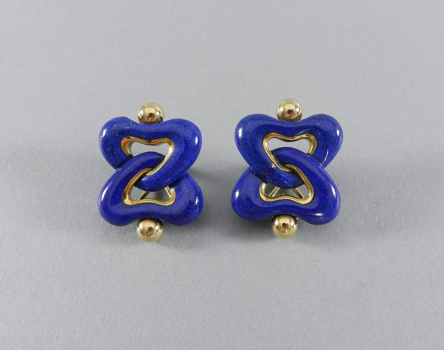 Angela Cummings Lapis Lazuli Gold Clip Earrings 1