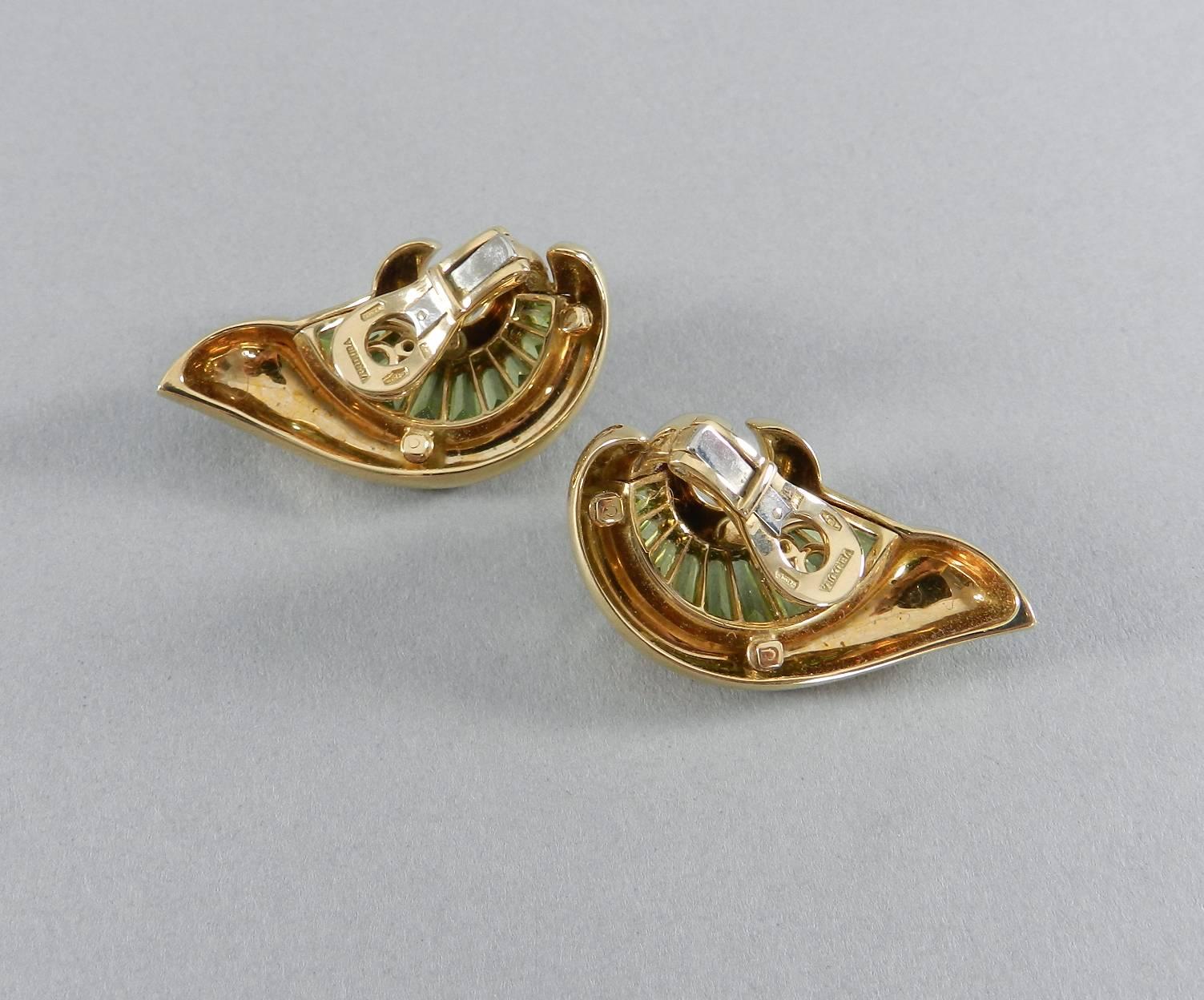 Verdura Green Tourmaline Gold Swirl Clip Earrings 1