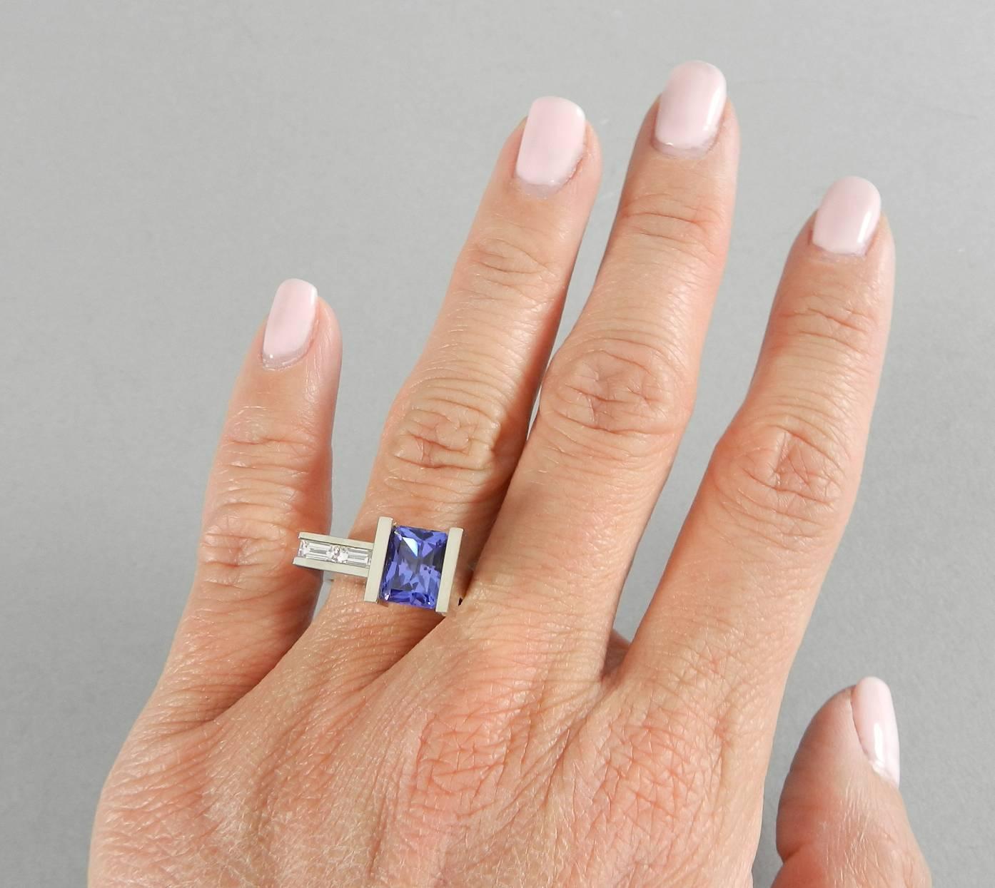 Women's Modernist Abstract White Gold Tanzanite and Diamond Ring For Sale