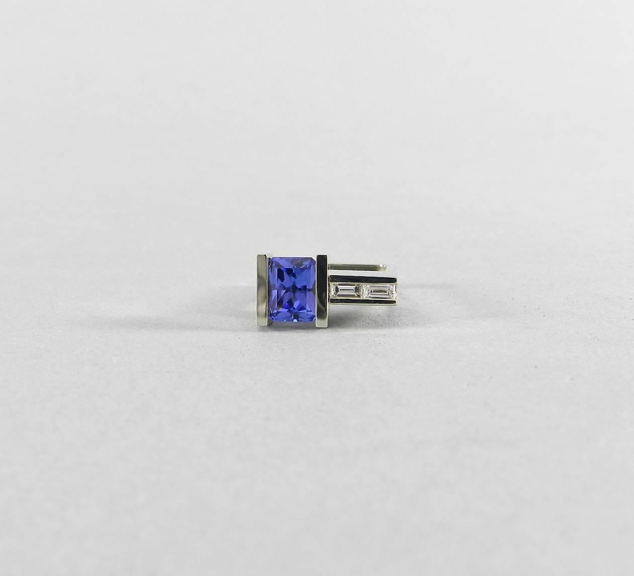 Modernist Abstract White Gold Tanzanite and Diamond Ring For Sale 1