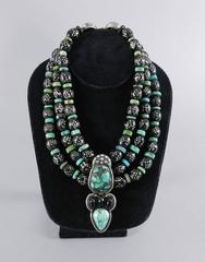 Eileen Coyne Turquoise Onyx and Sterling Inlaid Ebony Necklace