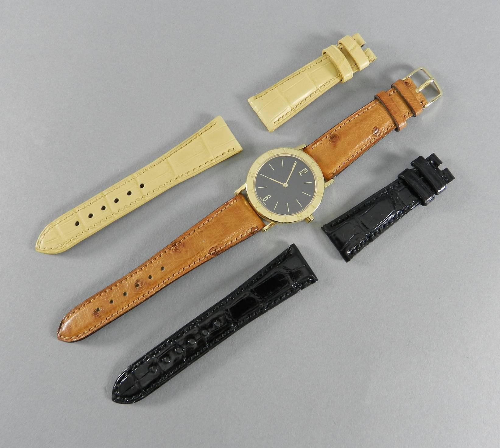 Bvlgari Yellow Gold Watch with Three Sets of Exotic Bands Black Wristwatch 2