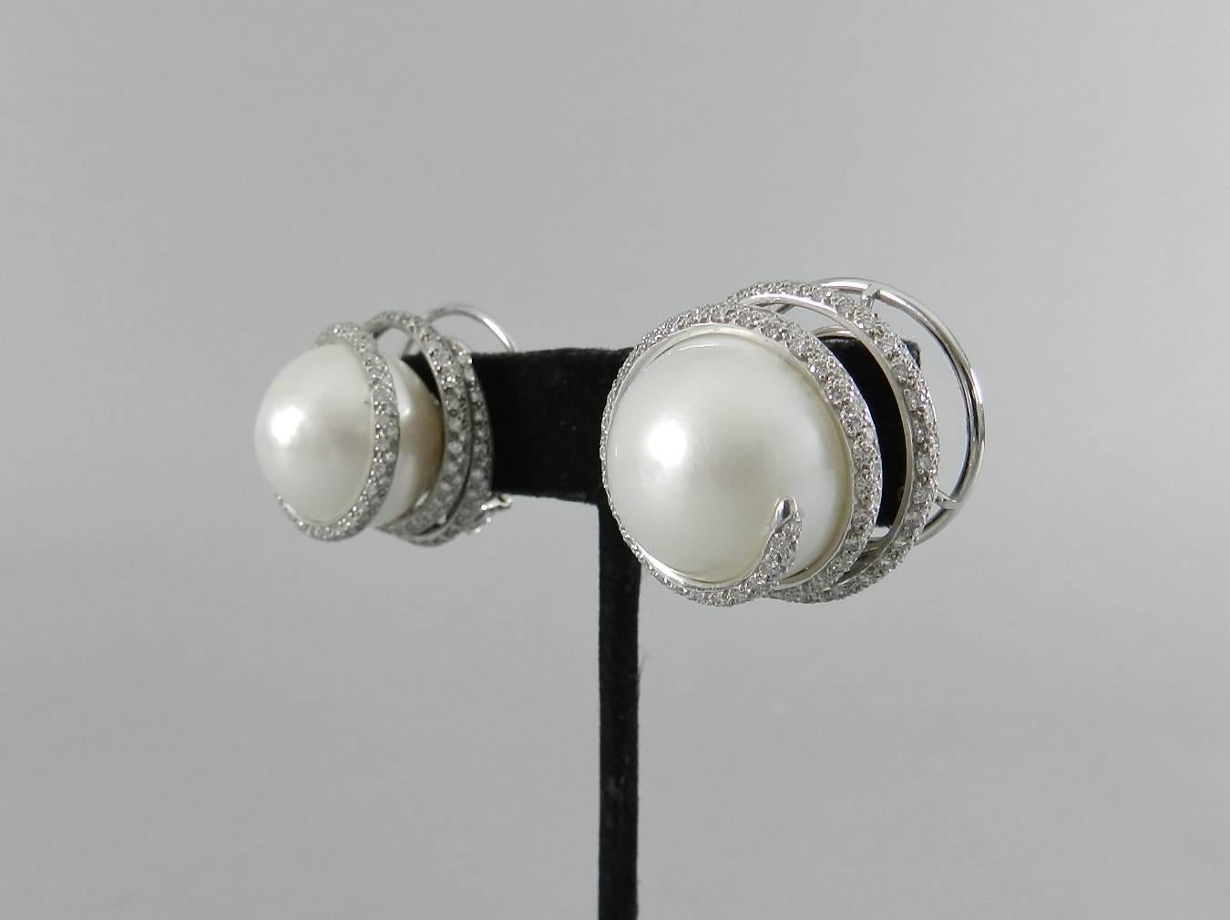 Theo Fennell Custom Designed South Sea Pearl Diamond White Gold Earrings In Excellent Condition In Toronto, Ontario