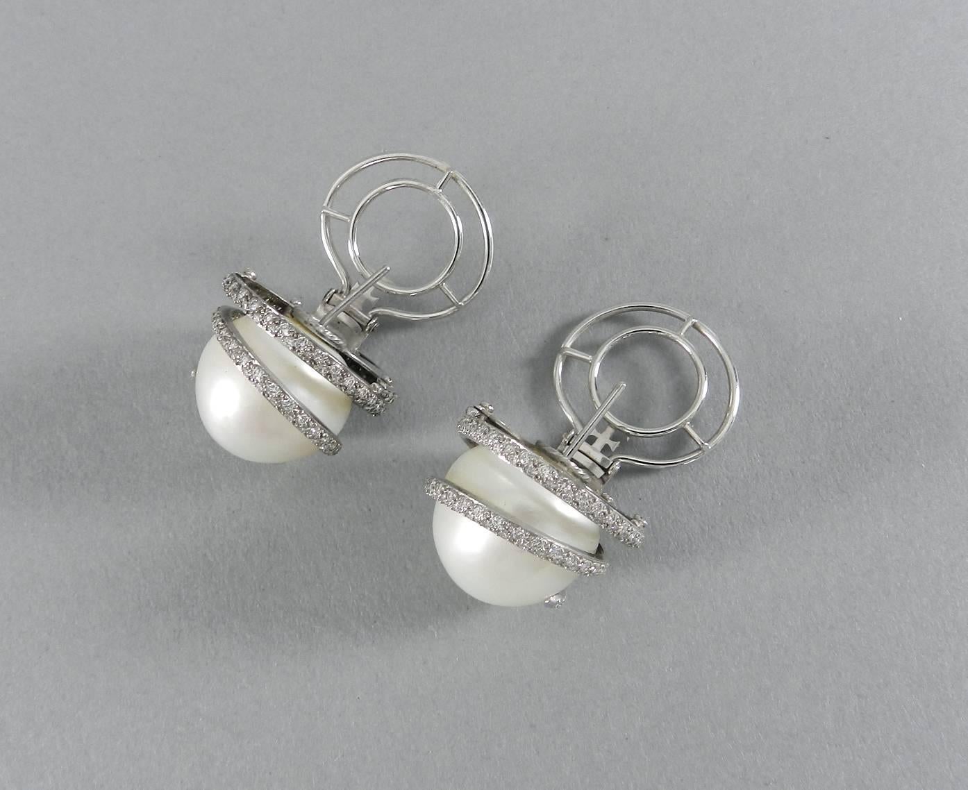 Women's Theo Fennell Custom Designed South Sea Pearl Diamond White Gold Earrings