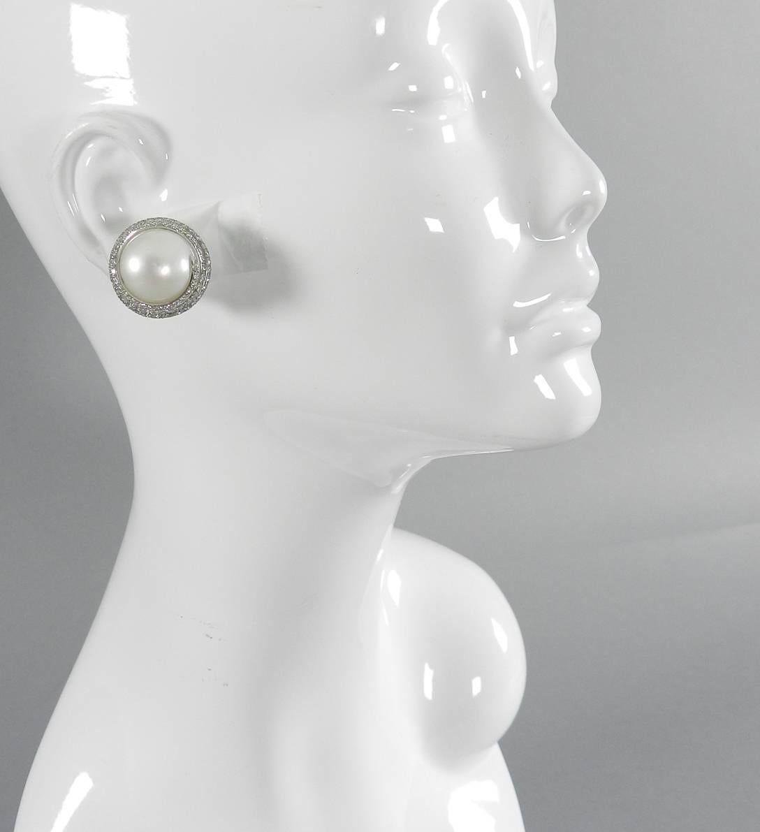 Theo Fennell Custom Designed South Sea Pearl Diamond White Gold Earrings 1