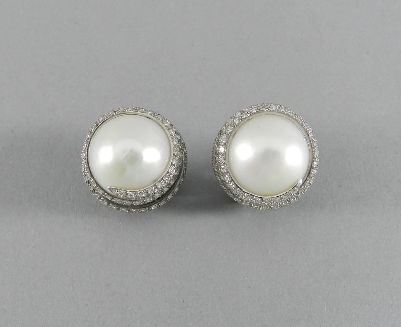 Theo Fennell Custom Designed South Sea Pearl Diamond White Gold Earrings 4