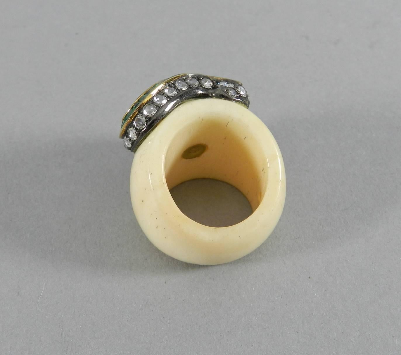 Lotus Arts De Vivre Rose Cut Diamond Emerald Ruby Bone Snake Statement Ring 5