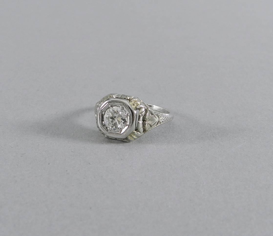 Art Deco 1920s White Gold European Cut Diamond Engagement Ring 3