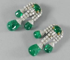 Giovane Cabochon Emerald Diamond Gold Drop Earrings
