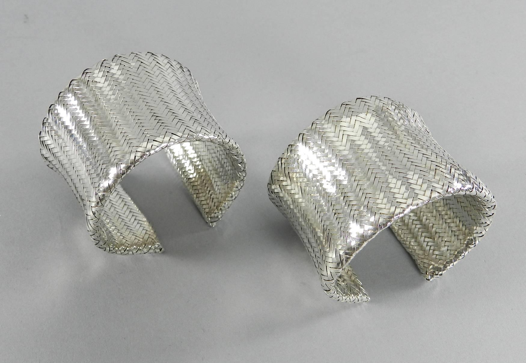 Angela Cummings sterling silver woven cuff bracelet set. Interior circumference is 7.25